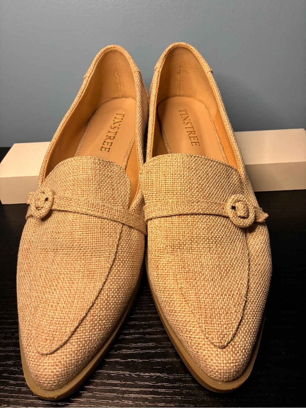 TINSTREE Women's Tan Woven Canvas Pointed Loafers